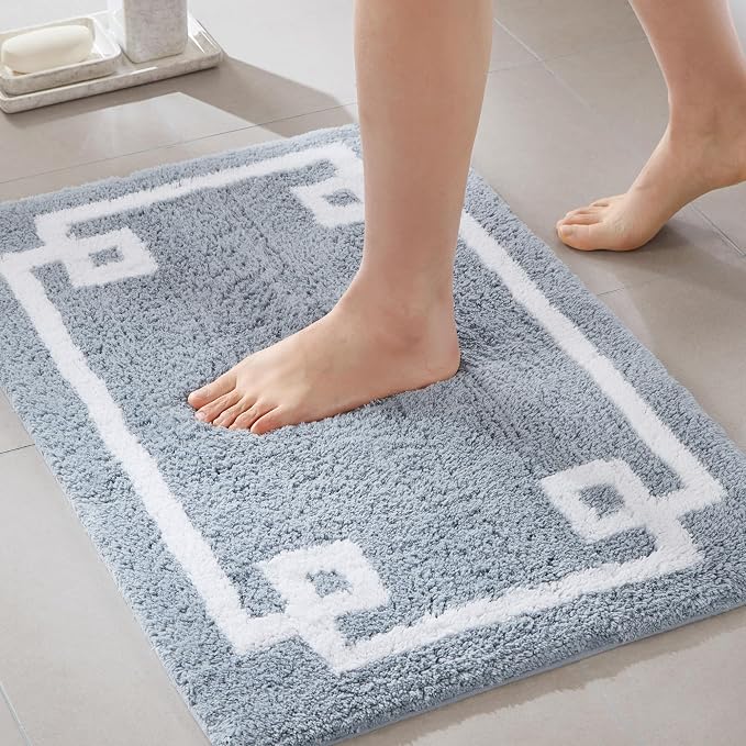 Madison Park Evan 100% Cotton Bath Runner Plush Absorbent, 24" x 72", Blue | Non-slip Backing, OEKO TEX, Luxurious Tufted Plush Bath Rug for Bathroom, Quick Dry, Spa Design Decorative for Shower Room