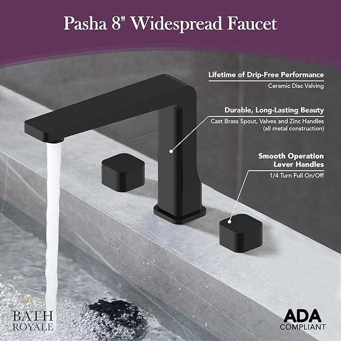 Bath Royale Classic 8" Pasha Lav Widespread Bathroom Sink Faucet with Brass Spout, Brushed Nickel