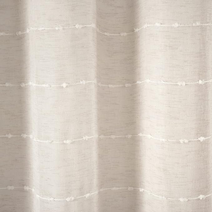 Lush Decor Farmhouse Textured Sheer Shower Curtain with Peva Liner 2 Piece Set 72" W x 72" L Beige - Tan Shower Curtain Set - Striped Bathroom Curtains
