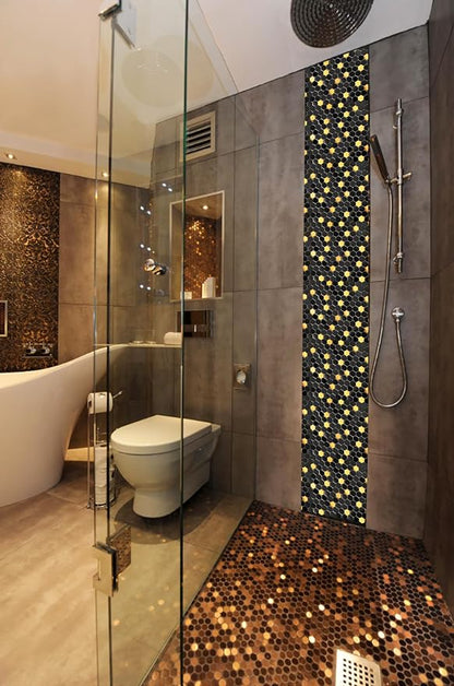 Black and Gold Backsplash Wall Tiles Hexagon Mosaic Shower Floor Tile Kitchen Bathroom Tile (Box of 5 Sheets)
