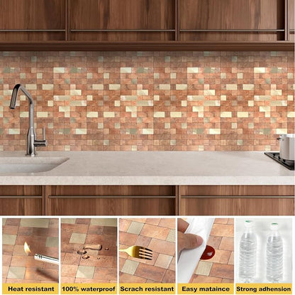 Yipscazo Peel and Stick Backsplash Tile, Stick on Stainless Steel Backsplash Metal Tiles for Kitchen Walls in Copper (12''x12'',10 Sheets)