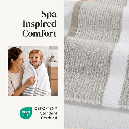 Modern Threads 6-Piece Towel Set – 100% Cotton, Quick Dry, Ultra Absorbent – Includes 2 Bath, 2 Hand, 2 Washcloths (White/Reinhart Tan)