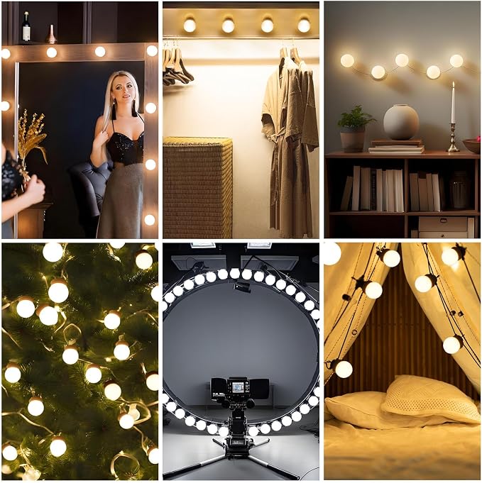 LED Vanity Mirror Lights 14, 3-Color Dimmable Stick-On Makeup Light USB | 3000K/4000K/6500K 3-Color, 10-Level Dimming, No-Drill Adhesive Mount, 5V USB Powered, Adjustable 0.4-10" Spacing, 14 Lights
