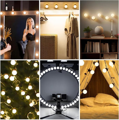 LED Vanity Mirror Lights 14, 3-Color Dimmable Stick-On Makeup Light USB | 3000K/4000K/6500K 3-Color, 10-Level Dimming, No-Drill Adhesive Mount, 5V USB Powered, Adjustable 0.4-10" Spacing, 14 Lights