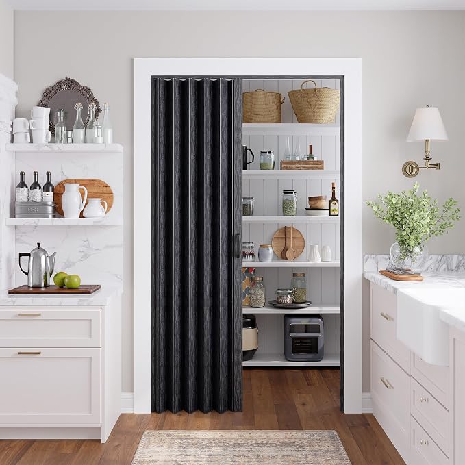 SmartStandard 42" x 80" Accordion Doors, Double Walled, Classic Black | Easy to Assemble, Save Space, PVC Accordion Folding Doors for Closet Doorway Basement, with Track and Hardware
