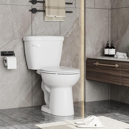 Two Piece Toilet, Elongated Bowl and Locking PP Lid - Side Push Handle, CUPC Certified, Water Efficient 1.28 GPF, Modern Design