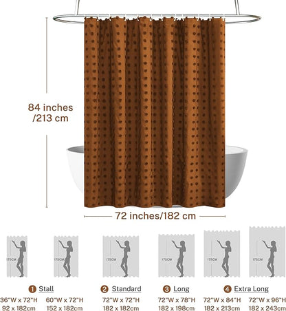 Extra Long Boho Farmhouse Shower Curtain Woven Fabric 84 Inch Pumpkin Orange Shower Curtain, 72 x 84 Tufted Pleat Floral Puffs Textured Modern Minimalist Shower Curtain Set with Hooks for Bathroom