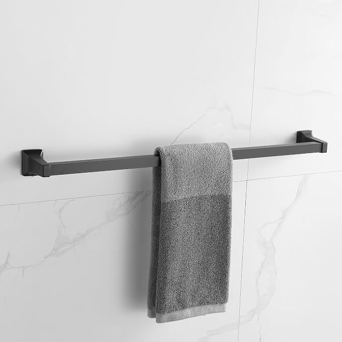4 Pieces Bathroom Hardware Accessories Set, Stainless Steel 24 inch Towel Bar, Towel Rack, Robe Hook, Toilet Paper Holder for Bathroom Wall Mounted (Matte Black)