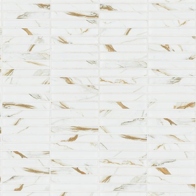 MSI Calacatta Gold Stack Pattern Matte Porcelain Mosaic Floor and Wall Tile for Bathroom, Kitchen Backsplash, Accent Wall Tile, Sample