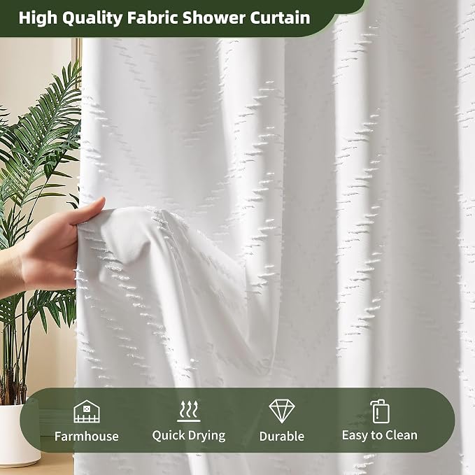 Siiluminisoy Boho Shower Curtain White Tassel Woven Fabric Shower Curtain 60 x 72 Modern Farmhouse Textured Tufted Chevron Striped Minimalist for Bathroom, Closet Door