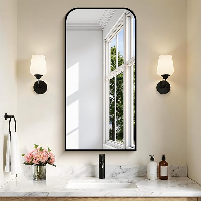 COFENY Bathroom Mirror, 18x36 inch Black Rectangle Wall Mounted Mirror with Thin Frame, Bathroom Vanity Mirrors for Over Sink, Entryway, Living Room, Bedroom