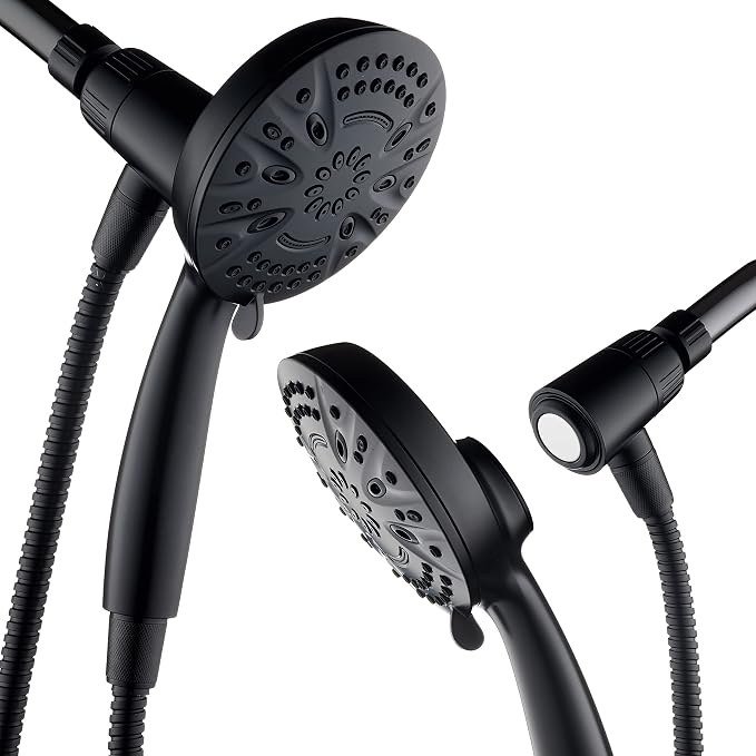AquaDance New Magnetic Docking 8-setting High Pressure Handheld Shower Head | Space-age Magnetic Guidance Bracket System, Giant 5-inch Face, Extra-long 72-inch Stainless Steel Hose - Black