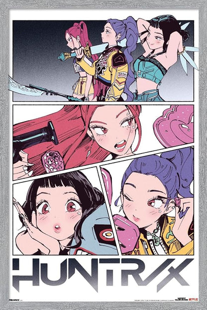 Trends International Netflix KPop Demon Hunters (2025) - Huntrix Manga Panels Wall Poster, 22.4L x 14.7W, Gray Framed Version