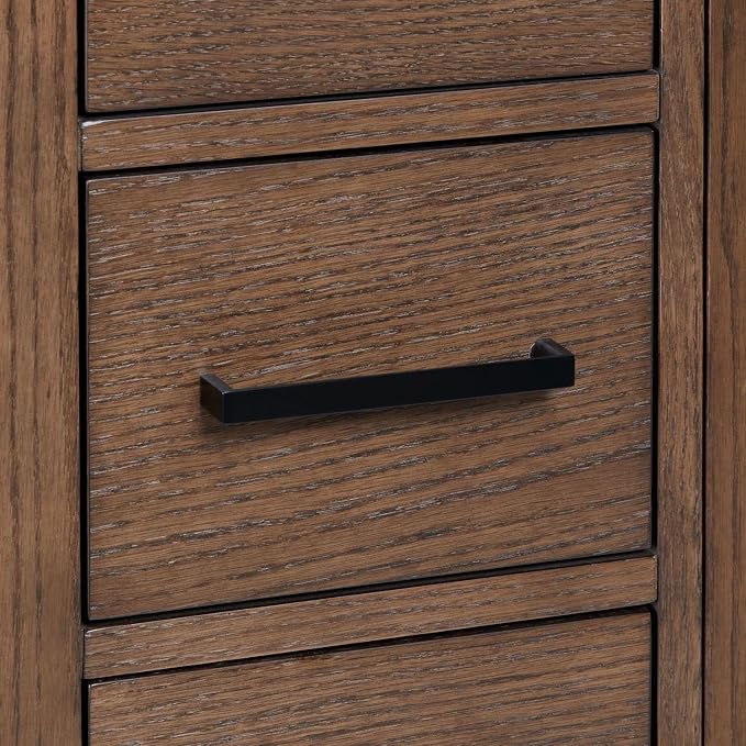 ARIEL Cambridge 36-inch Bathroom Vanity Base Cabinet,Solid Wood, 2 Soft Closing Doors, 5 Dovetail Drawers, Brown Oak