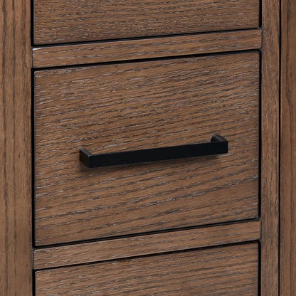 ARIEL Cambridge 36-inch Bathroom Vanity Base Cabinet,Solid Wood, 2 Soft Closing Doors, 5 Dovetail Drawers, Brown Oak