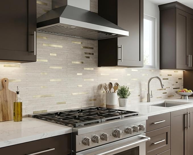 Yipscazo 10 Sheets PVC Wall Tiles Stick on Tiles for Backsplash Kitchen, Bathroom, Laundry Room, Camper, Fireplace (6'' X 12'', Beige Cave Stone)