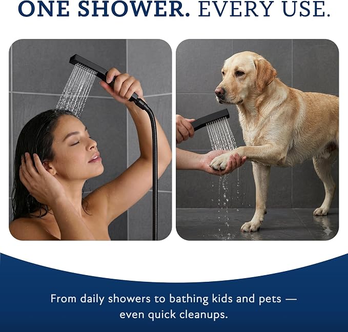 G-Promise All Metal 10" Dual Square Shower Head Combo | Rain Shower Head | Handheld Shower Wand | Adjustable | 3-Way Diverter | 71" Extra Long Hose - A Bathroom Upgrade (Matte Black) | Built to Last, Easy Install, Adjustable Height & Angle for All Heig...