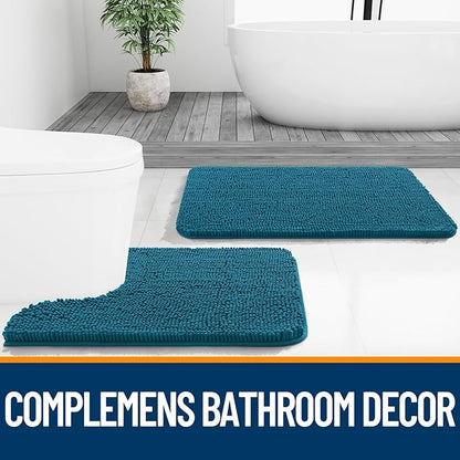 OLANLY Bathroom Runner Rugs 59x24, Extra Soft Absorbent Chenille Bath Rugs | Peacock Blue, Quick-Drying Rubber Backing, Washable Long Bath Mat for Bathroom Floor, Tub and Shower, Home Decor Accessories