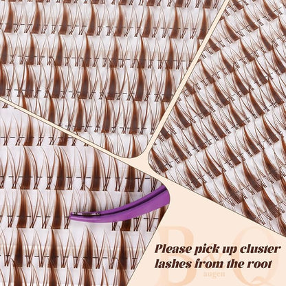 B&Q Brown Fairy Lash Clusters Kit Manga Lashes Clusters, Wispy Light Brown Eyelash Cluster Kit C-Curl 8-16mm DIY Lash Eyelashes for Fair/Dark Hair, Lightweight & Invisible Band(Mochalash Fairy 04 Set)