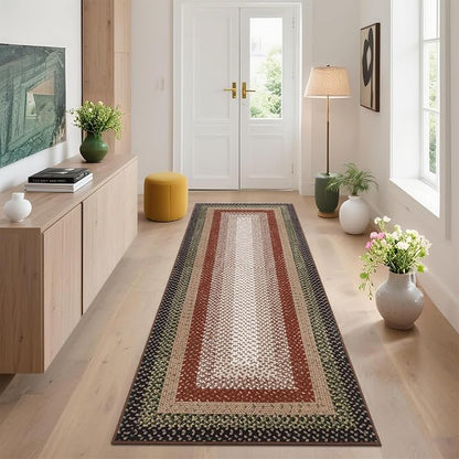 Imitation Braided Collection-Print Runner Rugs for Hallway 2x10 Rug Runner Kitchen Rugs Non Slip Washable Modern Soft Hallway Runner Contemporary Low Pile Rug for Living Room Bedroom Nursery