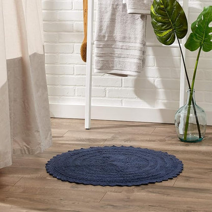 DII Crochet Collection Reversible Bath Mat, Round, 27.5" Diameter, French Blue