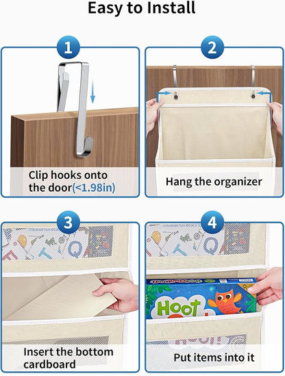 JARLINK Over the Door Organizer for Bedroom, Pantry Bathroom, 5 Shelf Beige | Anti-Tilt Design, 44 lb Load Capacity, Hanging Door Organizer with 5 Large Capacity Pockets, Behind Door Storage for Nursery