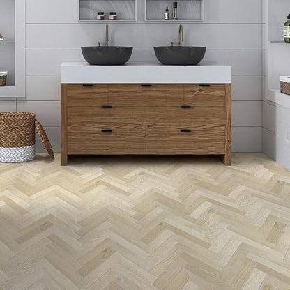 12-Pack Peel and Stick Floor Tile, 10.8" x 9.3" Herringbone SPC Self-Adhesive Luxury Vinyl Flooring, Wood-Look Groutable Backsplash Tile for Kitchen Bathroom, Natural Oak, Covers 8.4 Sq. Ft.