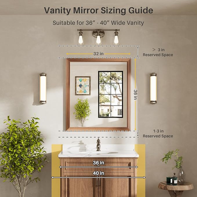36x32 Inch Bathroom Mirror for Wall, Anti-Rust Walnut Wood Grain Metal Framed Bathroom Mirrors for Over Sink,Rectangler Mirrors for Bathroom Vanity, Farmhouse, Bedroom, Living Room, Entryway Decor