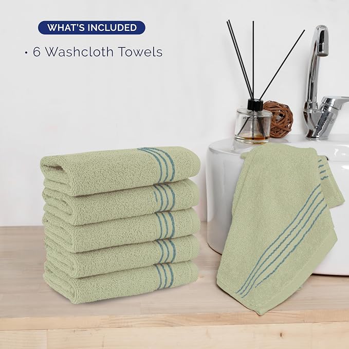 Elegant Comfort Premium Turkish Cotton 6 Pack Washcloths Set - 13 x 13 inch, Luxurious Hotel Spa Quality 100% Turkish Cotton 6PC Washcloth Set - Highly Absorbent - Soft Bathroom Towels, Mint Green