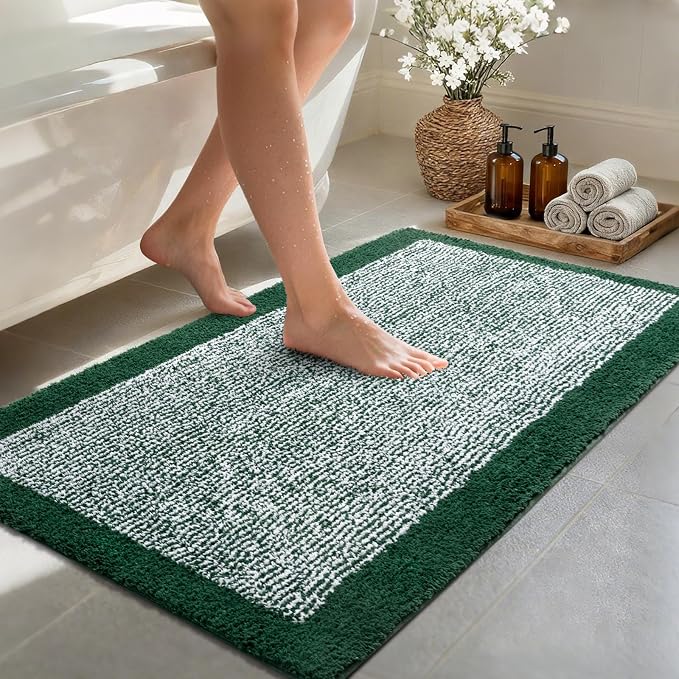 48x24 Long Bathroom Rugs Non Slip Washable,Large Bath Rugs for Bathroom Floor Tub,Soft Absorbent Quick Dry Bath Mats for Shower, Bathtub, Home Decor, Dark Green