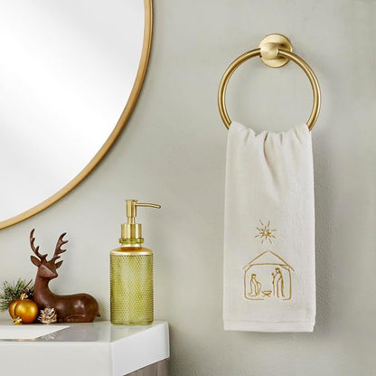 SKL Home Religious/Christmas Nativity Hand Towel Set-2pc, Natural | 100% Cotton. Soft, embroidered velour. Great for the bathroom, kitchen or bar & holiday gifting.