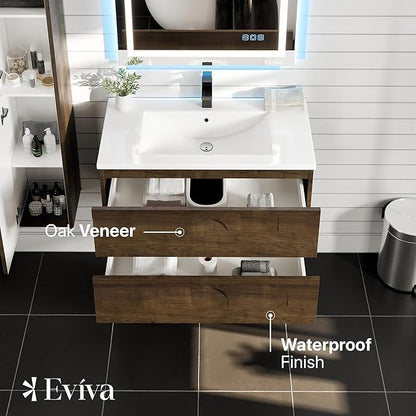 Joy 36 in. Rosewood Wall MountSingle Sink Bath Vanity with Porcelain Top and Integrated Sink