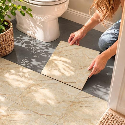 Marble Grain 12x12 Peel and Stick Floor Tile, Warm Sandstone, 20 PCS | NO Grout, NO Mess, For Kitchen Backsplash, Bathroom Update, Non-Slip & Scratch-Resistant