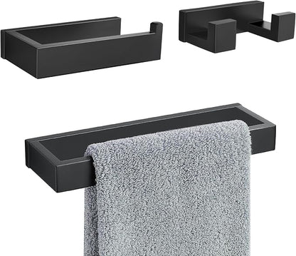 Matte Black Bathroom Accessories, Toilet Paper Holder, Towel Bar and Hook | Lairuier 3 Pieces Bathroom Hardware Set, SUS304 Stainless Steel Towel Holder Set Toilet Paper Holder Robe Hook Wall Mounted