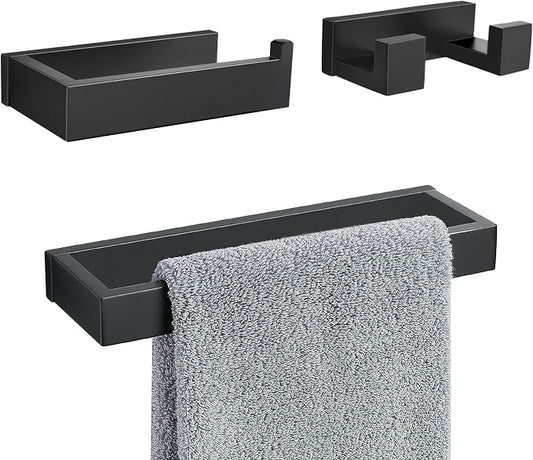 Matte Black Bathroom Accessories, Toilet Paper Holder, Towel Bar and Hook | Lairuier 3 Pieces Bathroom Hardware Set, SUS304 Stainless Steel Towel Holder Set Toilet Paper Holder Robe Hook Wall Mounted