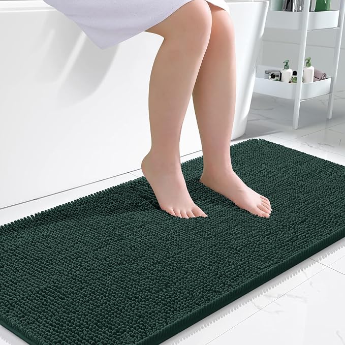OLANLY Large Bathroom Rugs 50x30, Extra Soft Absorbent Chenille Bath Rugs | Blackish Green, Quick-Drying Rubber Backing, Washable Bath Mat for Bathroom Floor, Tub and Shower, Home Decor Accessories