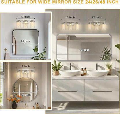 L LOHAS LED 3-Light Bathroom Vanity Light, Nickel, 5CCT, Remote Control | 5CCT Dimmable Acrylic Bathroom Light Fixtures with Clear Glass Shades and Remote Control