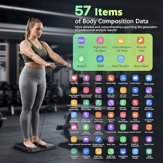 Smart Scale for Body Weight, Health Body Pod with BMI Body Fat Muscle Mass | 8-Electrode, 485lbs, 57 Body Composition Metrics, 5.25-Inch VA Color Screen & Retractable Handle, Digital Bathroom Scale