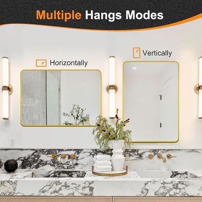 Bathroom Vanity Mirror, Gold Framed Mirror for Over Sink, 30x20 | HD glass, distortion-free for makeup and grooming, Sturdy frame, all mounting hardware, hangs horizontal or vertical