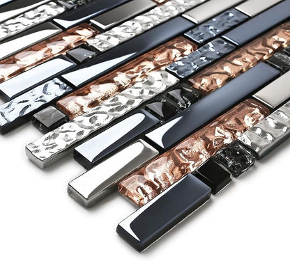 Mosaic Tiles Crystal Glass Tile Rose Gold Interlocking Chrome Silver Black Ink Blue Mosaic Bath Kitchen Fireplace Decor TSTGT107 (5 Square Feet)