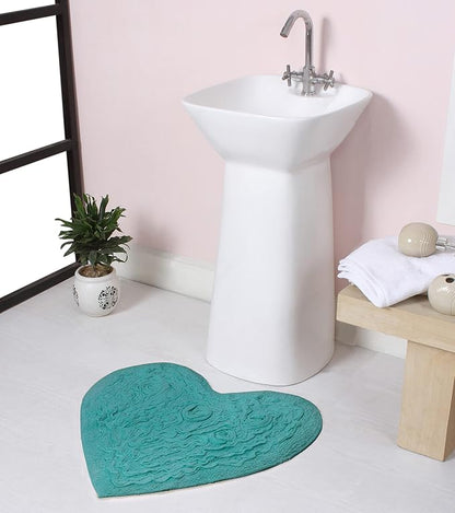 Home Weavers Bell Flower Collection 100% Cotton Tufted Bath Rugs, Extra Soft and Absorbent Bath Rugs, Non-Slip Bath Mats, Machine Washable, Bath Mats for Bathroom Floor, 25"x25" Heart, Turquoise