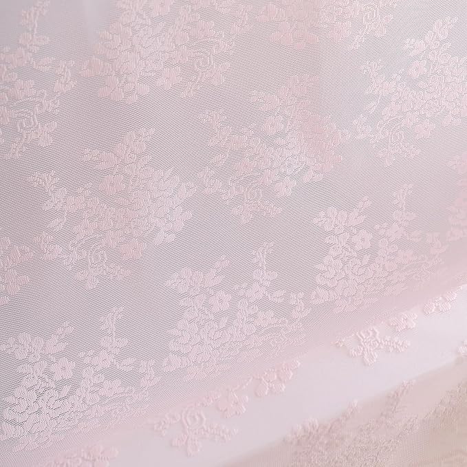 TUDECO Pink Lace Shower Curtain with Attached Valance, 72W x 84L Inch | Long Bathroom Curtain, Coquette Feminine Charm, Soft Color, Brightens Space, Scalloped Edges Reinforced Holes