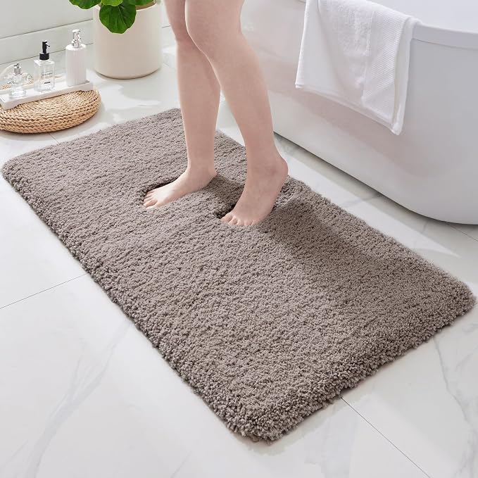 ILANGO Camel Bathroom Rugs 48" × 24" Non Slip & Super Absorbent Extra Thick Soft, Washable Bath Mat for Floor, Microfiber Plush Shaggy Bath Rug with Tub for Bathtub Shower Room Sink
