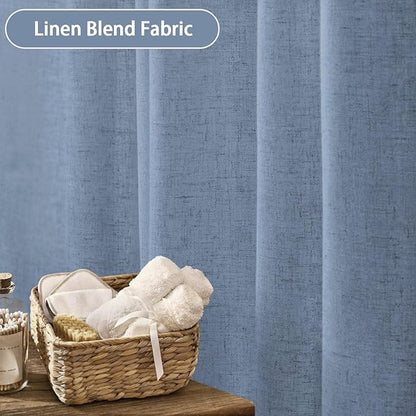 Linen Shower Curtain Blue Grey, Fabric Boho Farmhouse Shower Curtains for Bathroom Cotton Natural Cloth Liner Set 72" W x 72" L