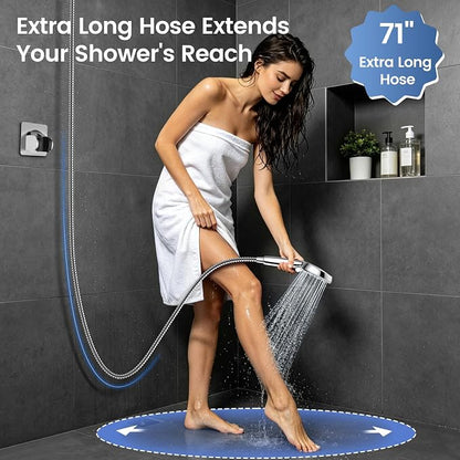 FEELSO Shower Head with Handheld Spray, 8" High Pressure Rain Showerhead | 7+8 Modes Dual Shower Head Combo, Anti-Clog Nozzles, 71" Hose Extra Long, Adjustable Holder, Shower Separately or Together
