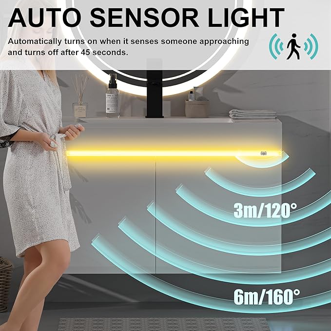 AHB 30 inch Bathroom Vanity W/Sink Combo, High Gloss Bathroom Cabinet, Smart Wall Mounted Sink Cabinet Auto Motion Sensor LED Light, Modern Floating Vanity with Faucet