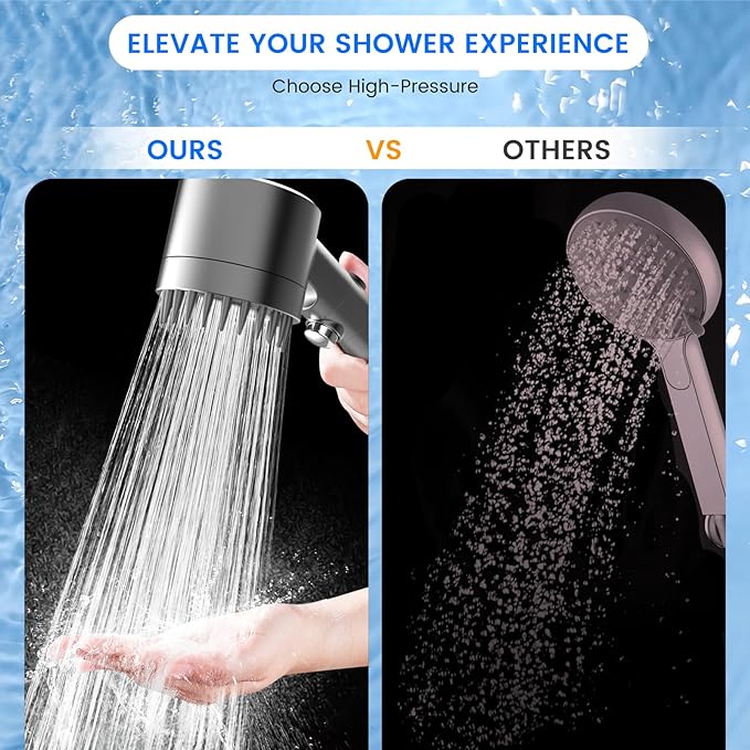 PWERAN Filtered Shower Head with Handheld,High Pressure Shower Heads Filter | ON/OFF Switch,4 Spray,Built-in Power Wash,Detachable Showerhead,Silicone Massage Brush,Remove Chlorine,Reduces Dry Itchy Skin