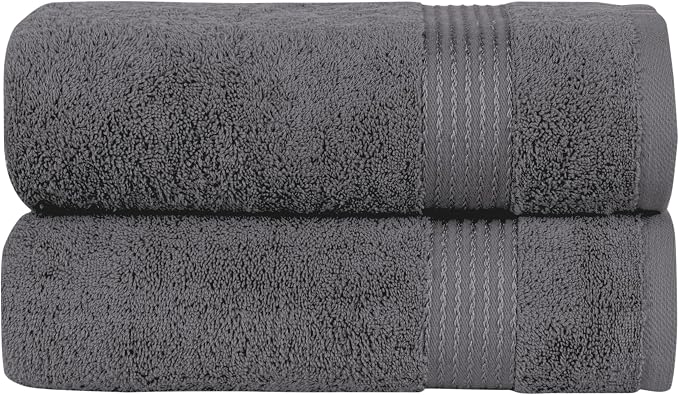 Elegant Comfort Premium Turkish Cotton 2 Pack Bath Towel Set - 27 x 54 inch, Luxurious Hotel Spa Quality 100% Turkish Cotton 2PC Bath Towel Set - Highly Absorbent - Soft Bathroom Towels, Grey