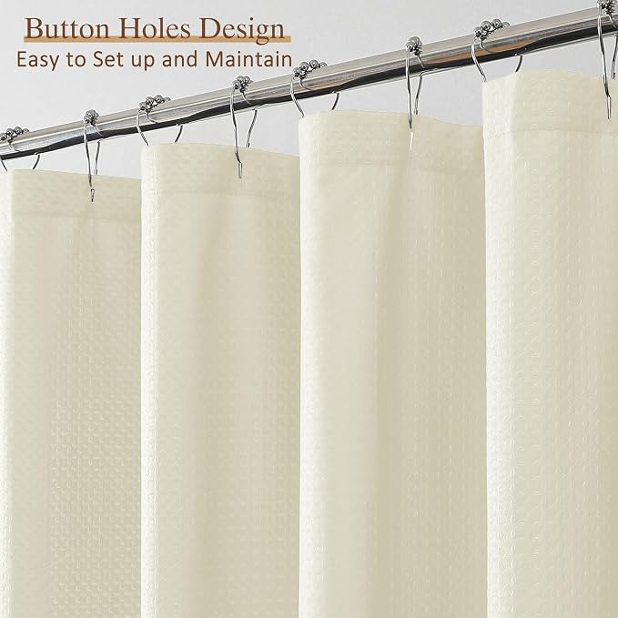 Cream Long Shower Curtain 84 Inch Length 1 Piece, Embossed Textured Soft Fabric Bathroom Shower Curtain, Water Repellent Machine Washable Cloth Hotel Spa Bath Decor, 72Wx84L Inches