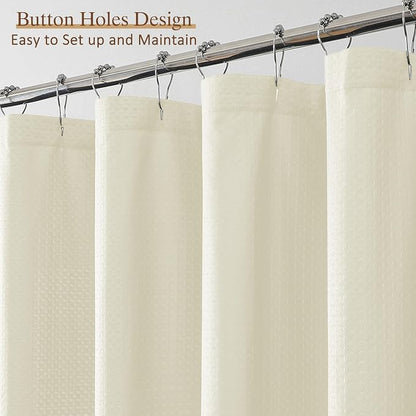 Cream Long Shower Curtain 84 Inch Length 1 Piece, Embossed Textured Soft Fabric Bathroom Shower Curtain, Water Repellent Machine Washable Cloth Hotel Spa Bath Decor, 72Wx84L Inches
